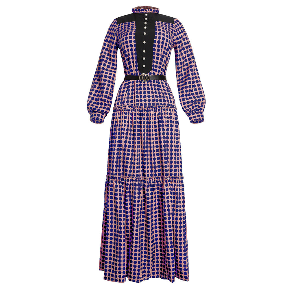 Aliexpress african plus size women's fresh and sweet dress pearl polka dot cake european and american  long skirt