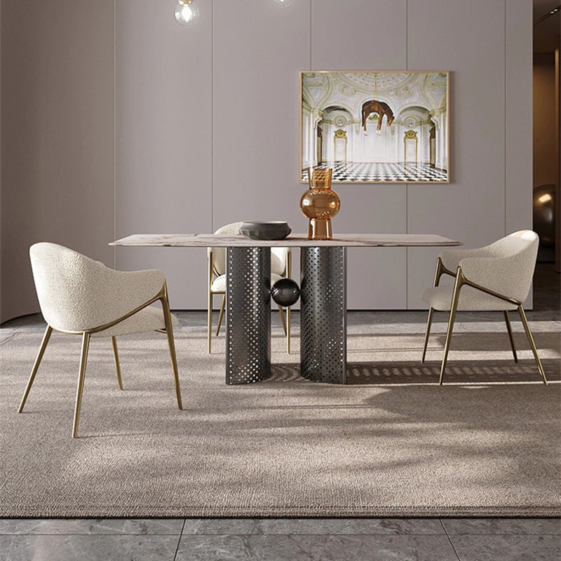 Designer lambswool dining chair - modern luxury cream style for home, hotel, sales office, villa, cafe, and restaurant - casual seating