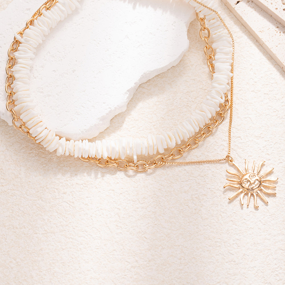 Natural shell necklace wholesale cross-border niche accessible luxury jewelry sun pendant multi-layered vacation style clavicle chain