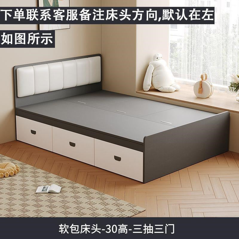Solid wood bed tatami box storage bed soft back double bed kids bed bedroom for home without bedside bed high box