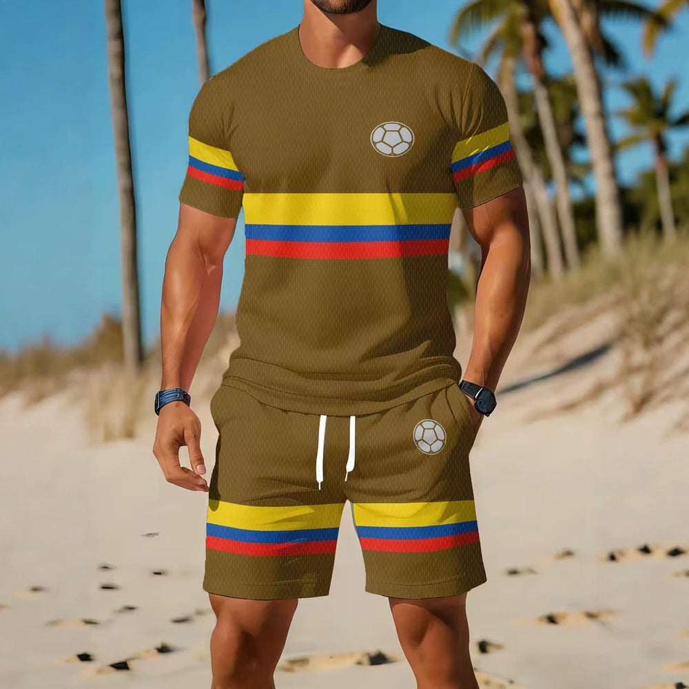 men's short-sleeve and shorts set, casual sportswear set, 3d printed cross-border hot seller, dropshipping available
