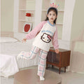 Children's cartoon hello kitty pajamas girls' half velvet coral velvet fleece-linedheattechwinter home clothes cotton