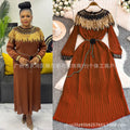 Miyake cross-border heavy industry sequin cloak patch waist pleated loosedress pleated long skirt