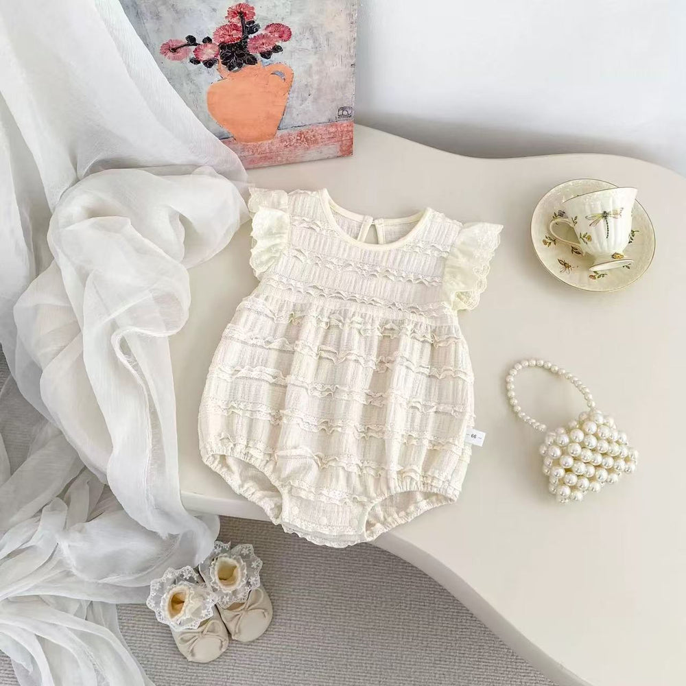 Summer clothes, baby girl baby girl baby girl bag butt shirt, thin style, flying sleeves, small age crawling clothes