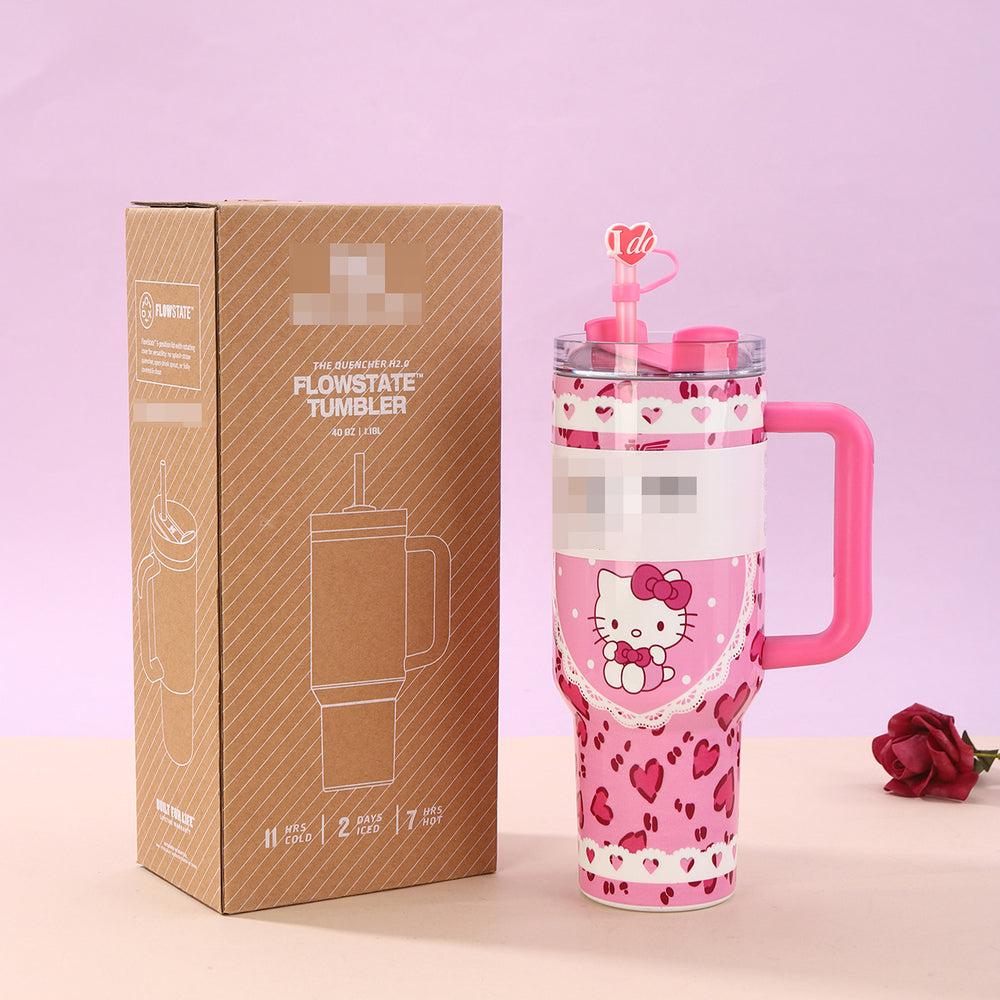 New creative heart-shaped handle ice tumbler, large capacity 304 stainless steel insulated mug, stanley-style portable straw cup