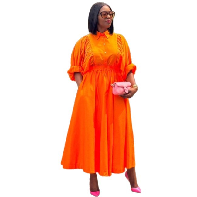 European and American large size lapel solid color long cardigan dress women's African loose foreign style fashion new long skirt tide