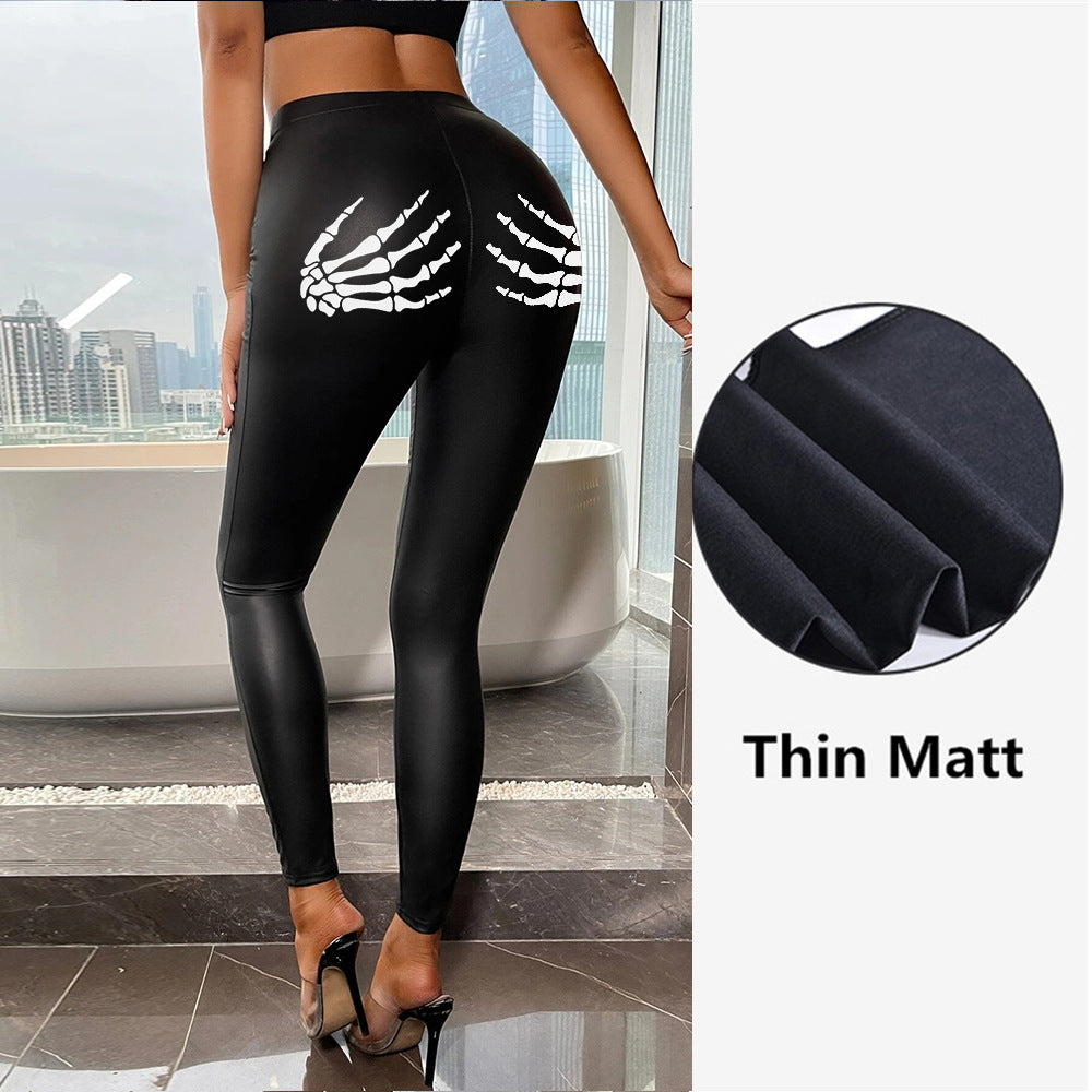 Printed colorful leather pants for women -  hot-selling export style - high-waisted leather leggings - four-way stretch, butt-lifting pencil pants