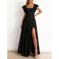 fashion:  summer new arrival - elegant ruffle sleeve floral slit maxi dress for women (us/eu)