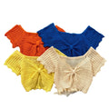 Bowknot ruched v-neck short sleeve ice silk top - women's summer 2024 korean style high-waisted cropped t-shirt