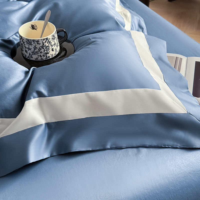 Solid color four-piece cotton light luxury high-end pure cotton quilt cover bed sheet villa model room master bedroom bedding