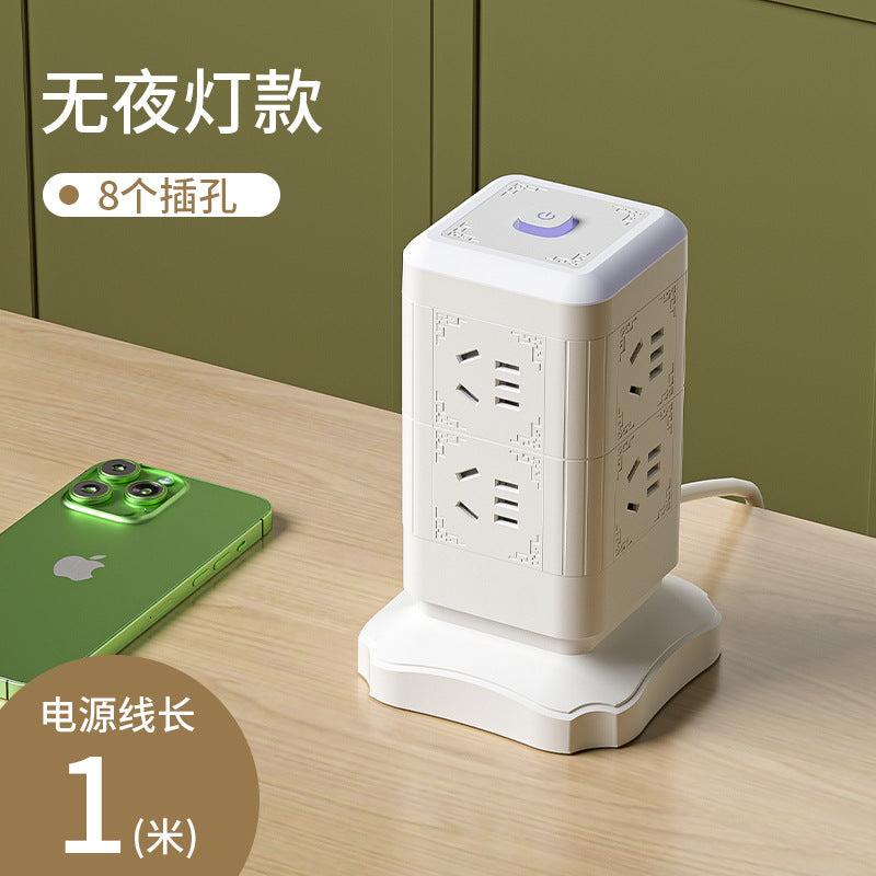 Multi-outlet vertical power strip with usb ports, multifunctional home & office power strip, cube power strip with cord management, desktop night light