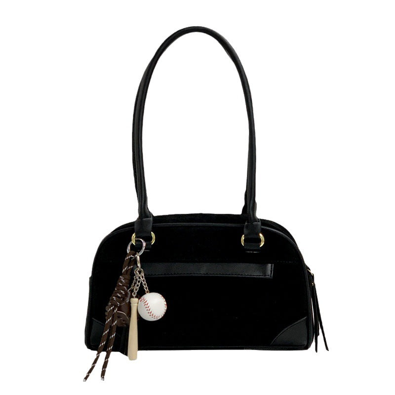 Autumn retro suede portable bowling bag women's 2025 new niche underarm bag large-capacity shoulder bag