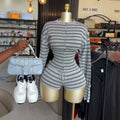 European and american cross-border women's clothing  summer new casual striped crew neck slim fit cardigan high waist shorts fashion set