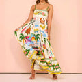 new european and american cross-border women's fashion sexy camisole graffiti linen print maxi dress - style 661