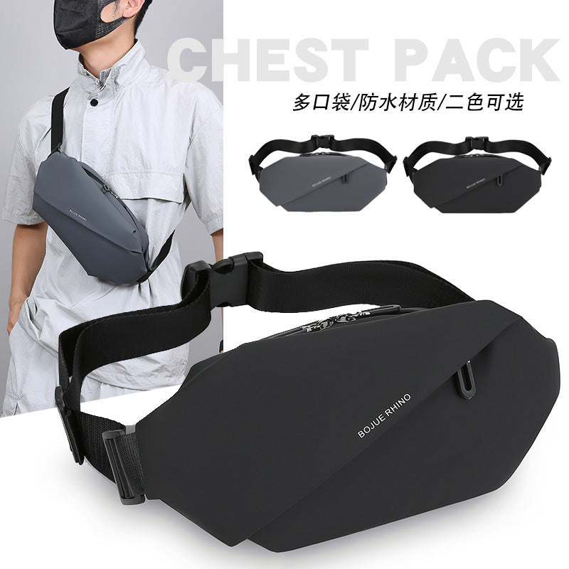 Cross-border new men's fanny pack outdoor running mobile phone bag multi-functional large-capacity breast bag casual shoulder messenger bag