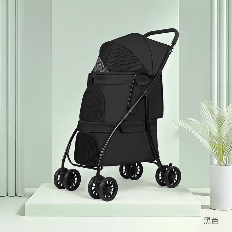 Double-layer pet stroller - lightweight, foldable, for small to medium dogs and cats - outdoor walking cart for dogs and cats