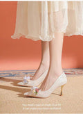 Champagne floral wedding shoes women's stiletto heel 2025 new crystal high heels banquet bridal shoes