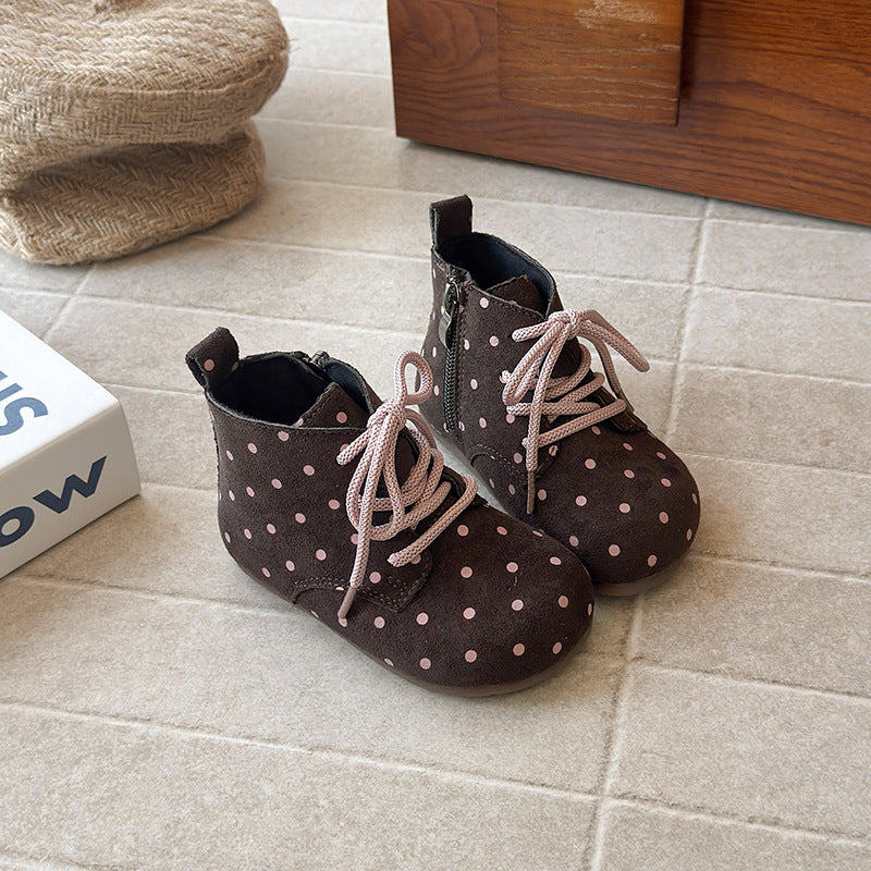 Polka dot ugly Birkenstock boots 2025 spring and autumn new Korean version of girls round head British style Martin boots soft-soled short boots