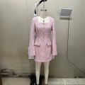 summer new arrival: black puff sleeve square neck tweed fitted waist vintage dress