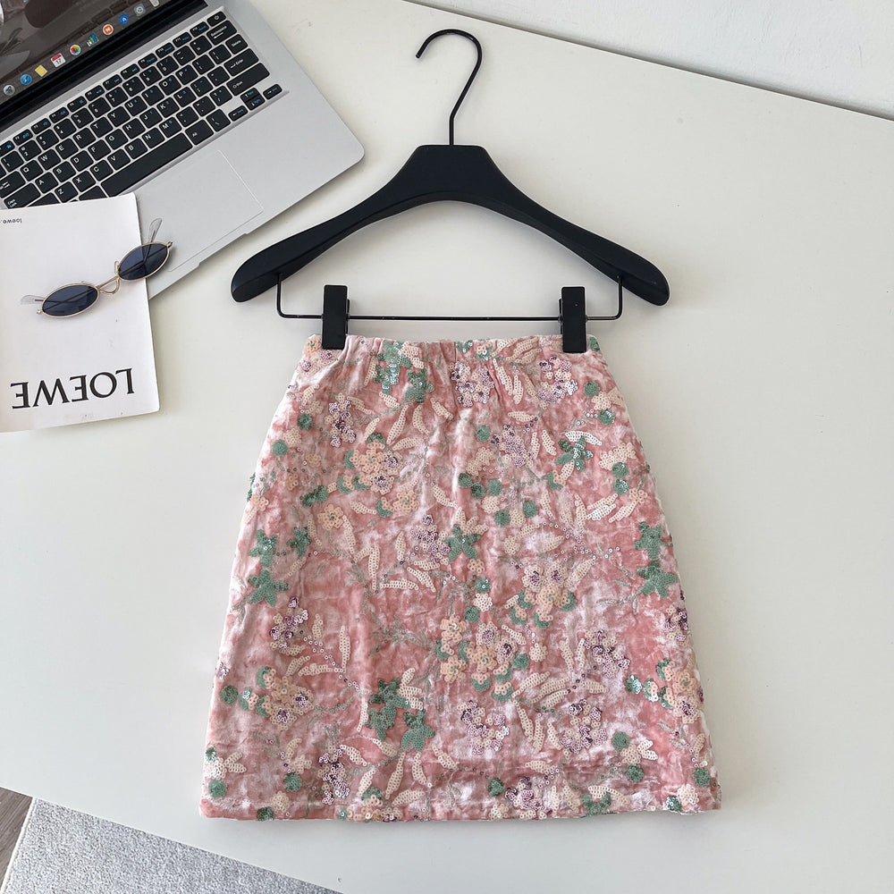 Fashionable age-reducing heavy sequin flower skirt for women high waistslimming look a-line short skirt work clothingaccessible luxuryclassy sense