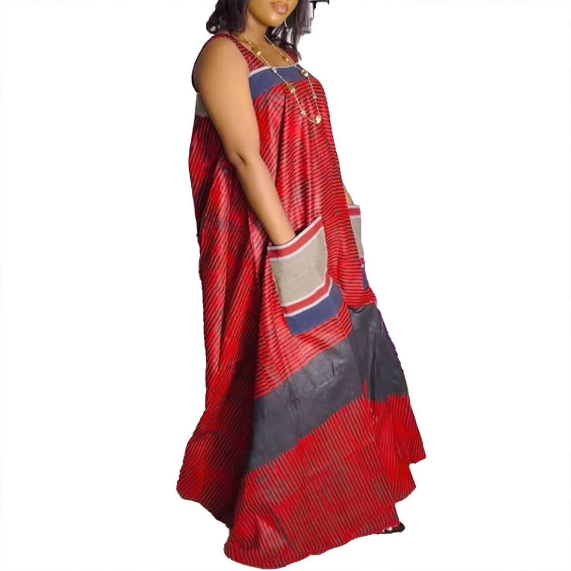 S10819 European and American sexy, printed contrasting colors oversized wide-leg suspender jumpsuit