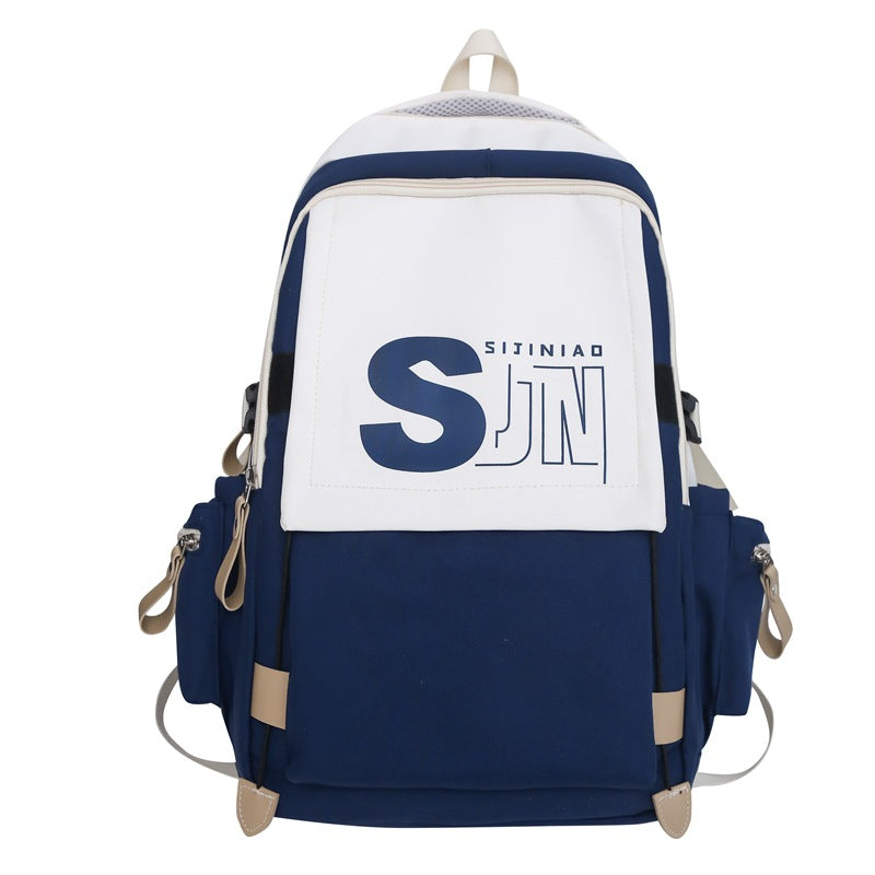 School bag female Japanese tooling style high school student junior high school student contrasting color backpack American retro large-capacity backpack male