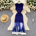 Design gradient tie-dye knit dress -  summer new arrival: elegant and chic single-breasted round neck sleeveless dress