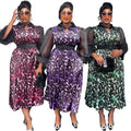 new arrival  african women's plus size cross-border trade three-quarter sleeve black feather lapel printed dress