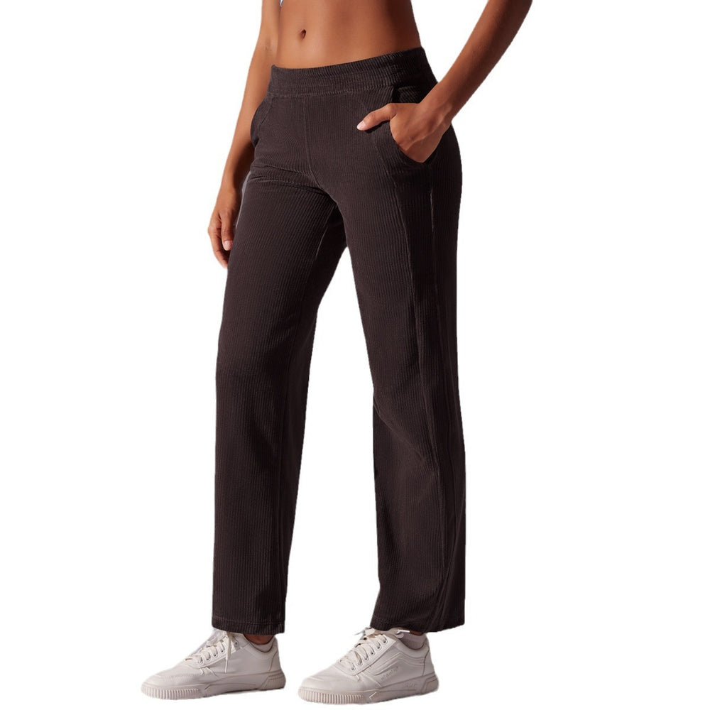 Clearance casual wide-leg yoga pants - tummy control, butt-lifting, outdoor sports trousers - corduroy striped fitness leggings for women