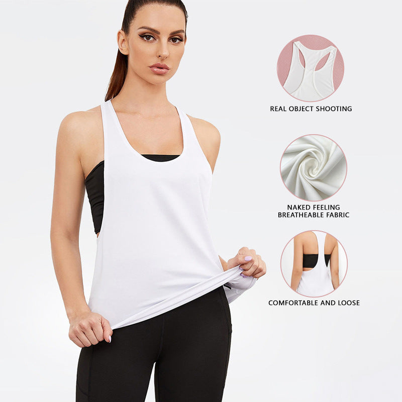Solid color split yoga top halter loose vest T-word suspender blouse quick-drying breathable breathable quick-drying