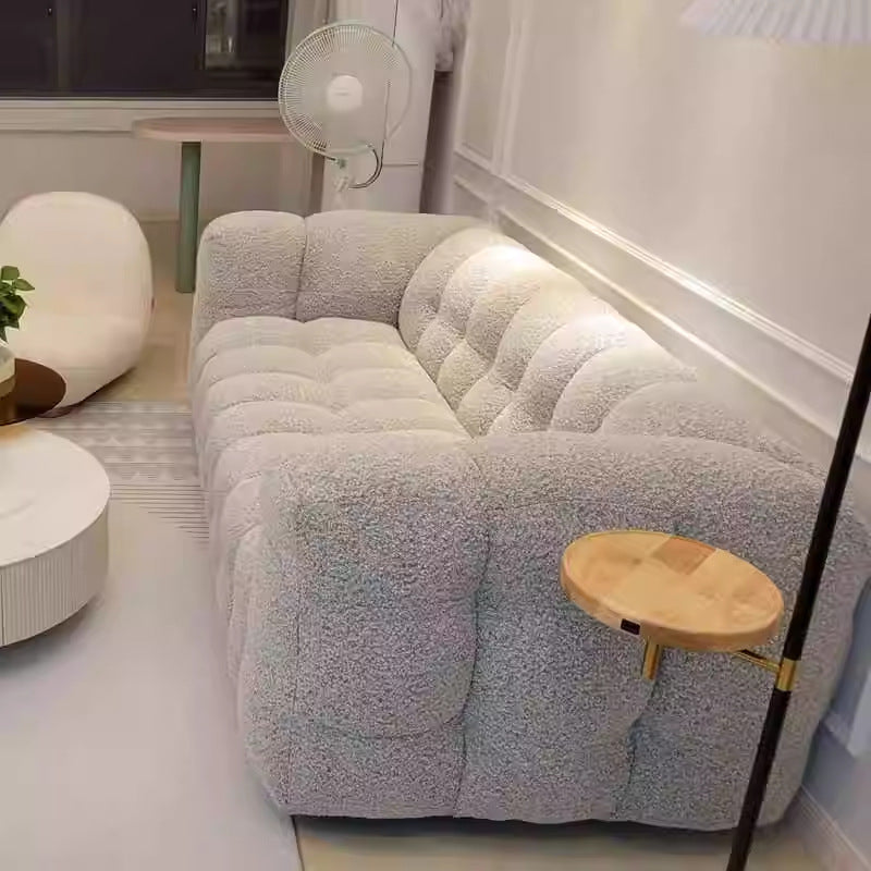 Nordic light luxury teddy lamb velvet sofa, modern minimalist cream style latex italian minimalist chaise lounge sofa