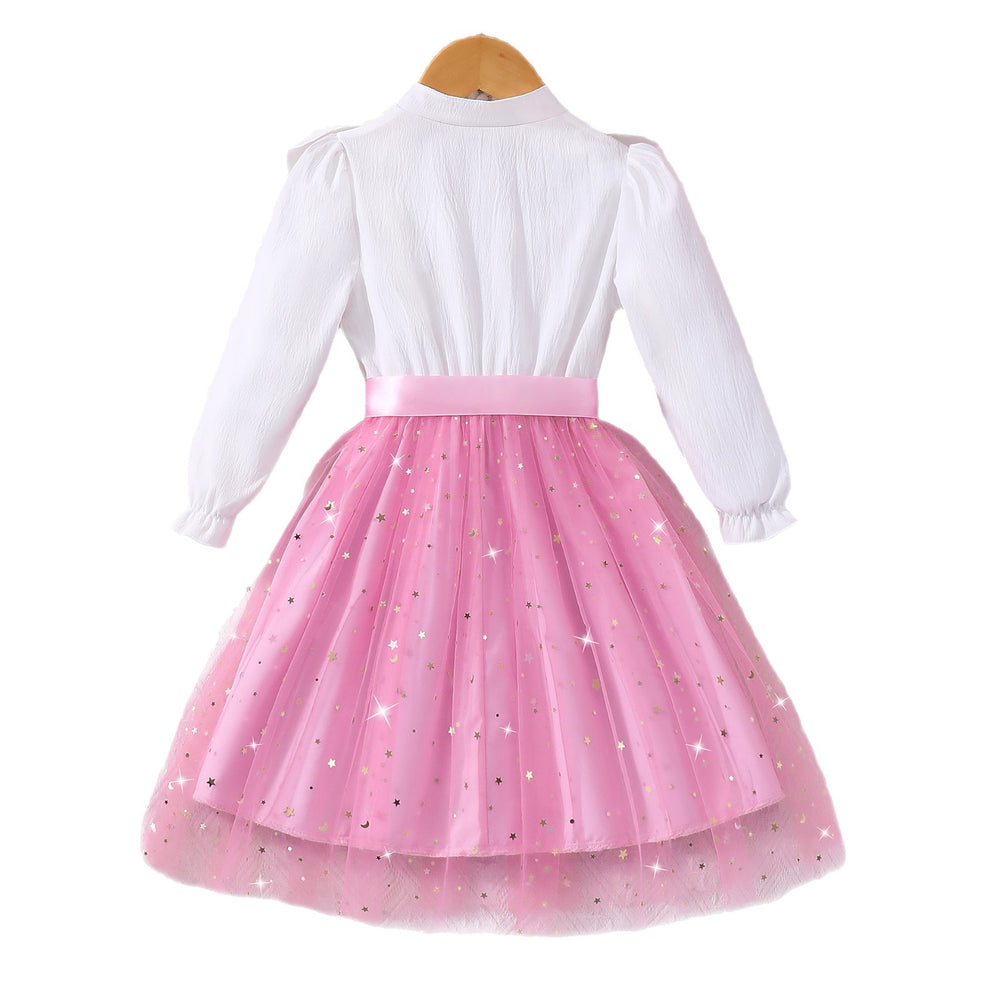 Girls' dress, pearl sleeve solid color dress