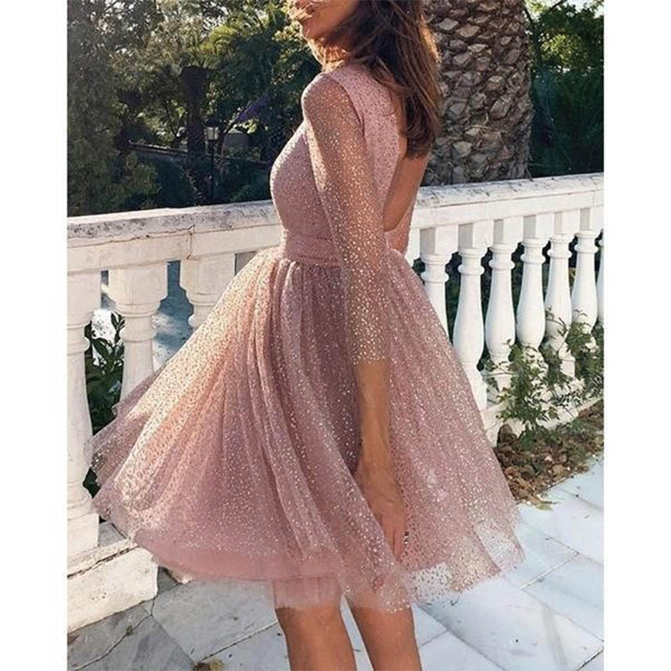 summer new arrivals: european and american style fashion long sleeve dress - high waist cocktail party evening gown