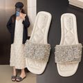 Plus size women's slides for export -  summer new arrivals: european & american fashion rhinestone flat one-strap sandals