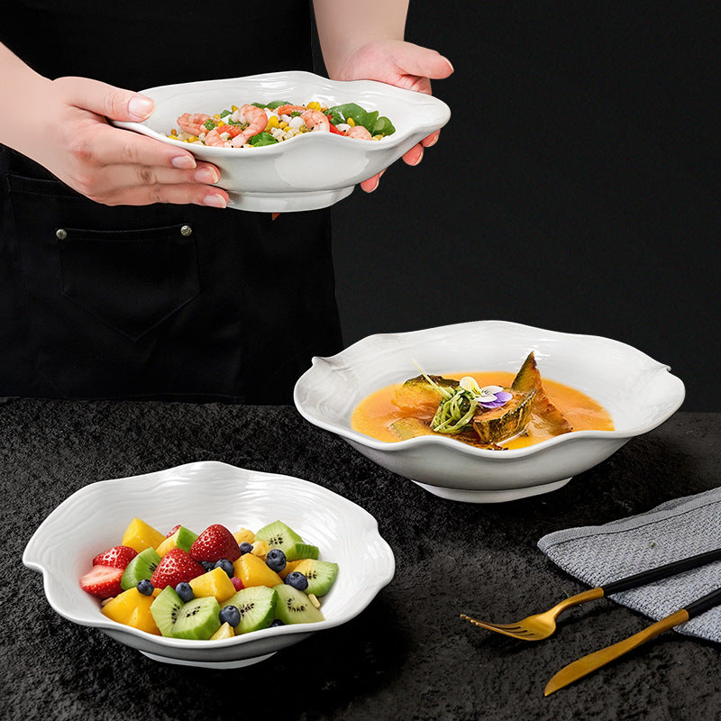 Stylishcasual ceramic special-shaped fruit salad vegetable bowl restaurant hotel for home flower-shaped large bowl ramen bowl soup bowl