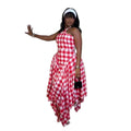 European and american cross-border african women's clothing  summer new fashion trend halter plaid asymmetrical slip dress