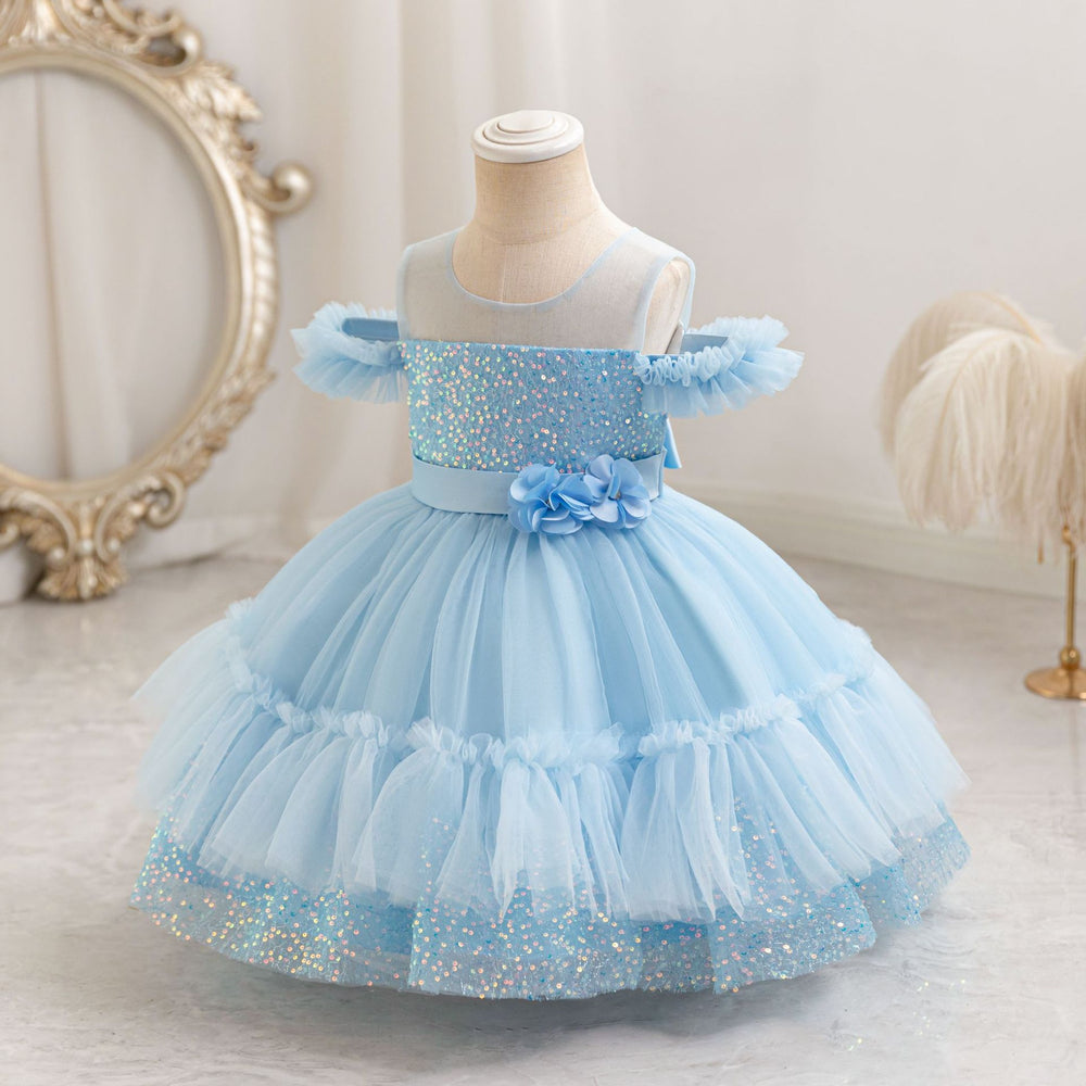 Ready-to-ship toddler & little girl's evening gown - off-the-shoulder sequin princess dress - first birthday dress - girl's dress