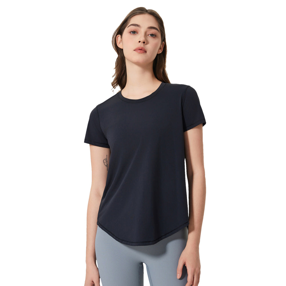 Summernew arrivalfashioncasual quick-drying short-sleeved t-shirt women's loose breathable running fitness yoga topsd25039