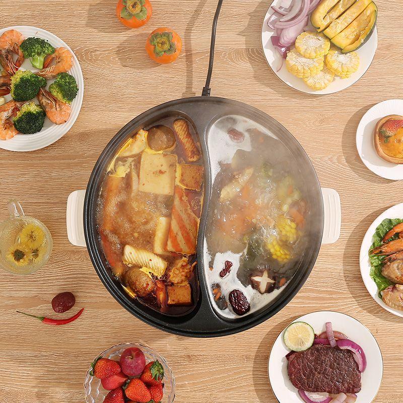 Yuanyang electric hot pot for home electric cooking pot multi-function all-in-one double switch large capacity electric non-stick small electric pot cross-border