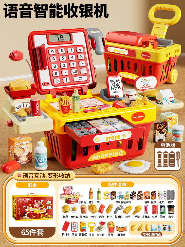 Kids convenience store supermarket cash register toy for boys and girls play house popular kitchen simulation shopping cart