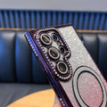 Rhinestone-embellished magnetic glitter case for samsung s25 ultra, s26 plus, with diamond-studded lens protector and a16 case