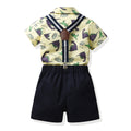 European and american cross-border new children's short-sleeve shirt printed boy's outfit cartoon dinosaur overalls gentleman's first birthday dress