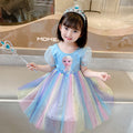 Girls' elsa princess dress - summer rainbow dress for kids - summer cotton elsa new style dress - korean style trendy baby dress