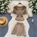 Commuter style pink knittingcut outtwo-piece set women's summer silmv neckcut outtops skirt fashionsuit