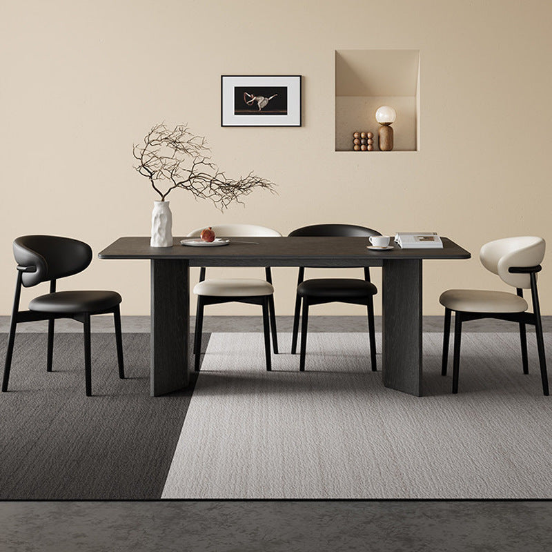 Italian minimalist rectangular dining table and chair set, simple yet luxurious, modern home decor, small apartment black rock slab dining table