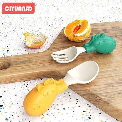 Baby ppsu spoon and fork set - silicone short handle training spoons and forks for infant feeding - silicone fork and spoon set for baby food and weaning