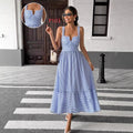 Ready-to-ship  summer european and american style women's v-neck striped cami dress for  cross-border e-commerce