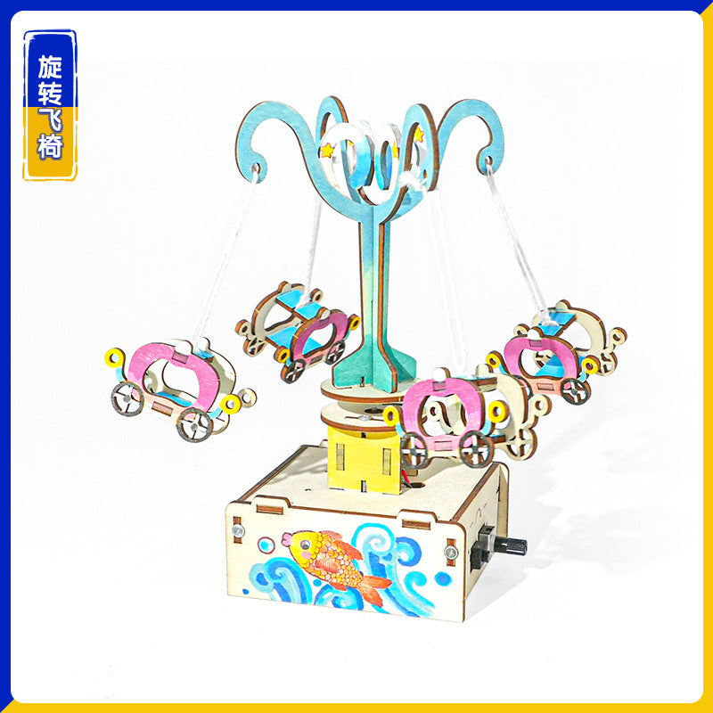Electric speed control rotating flying chair technology small production wooden handmade DIY scientific experiment puzzle STEAM teaching aid bag