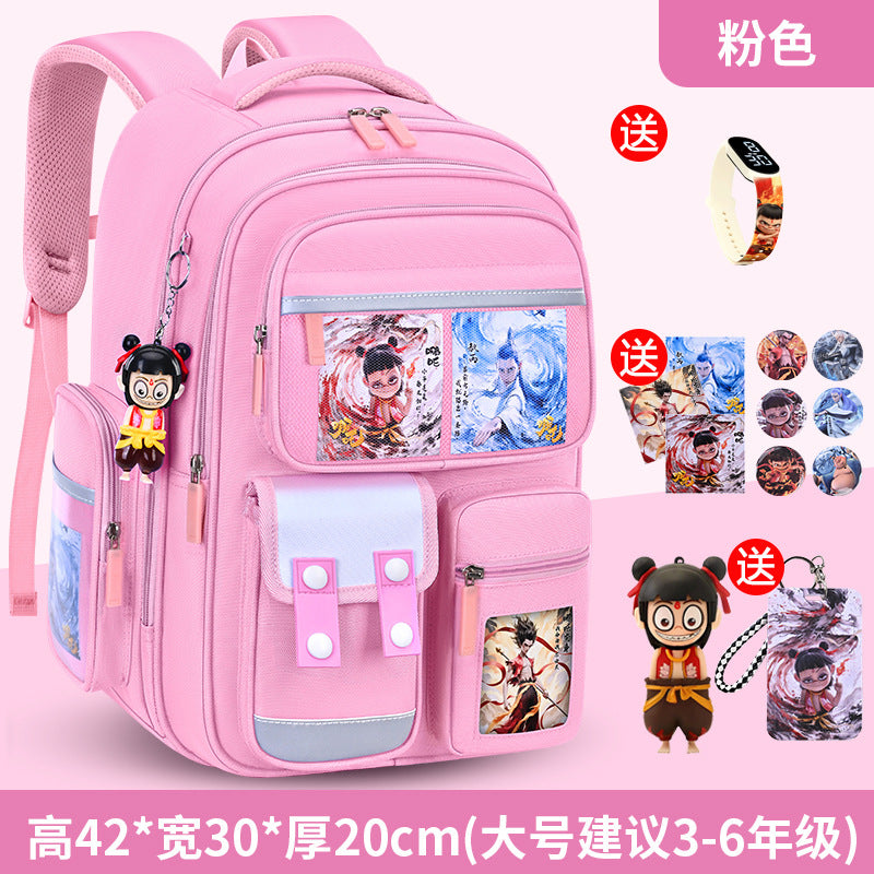 Nezha boy's schoolbag - lightweight, spine-protecting backpack for elementary school students (grades 1-6), suitable for boys and girls