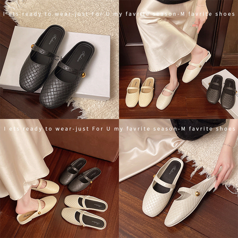 Baotou half slippers for women 2025 summer new arrivaloutweark-stylefrench evening styleeleganteasiest for match single shoes half bag sandals